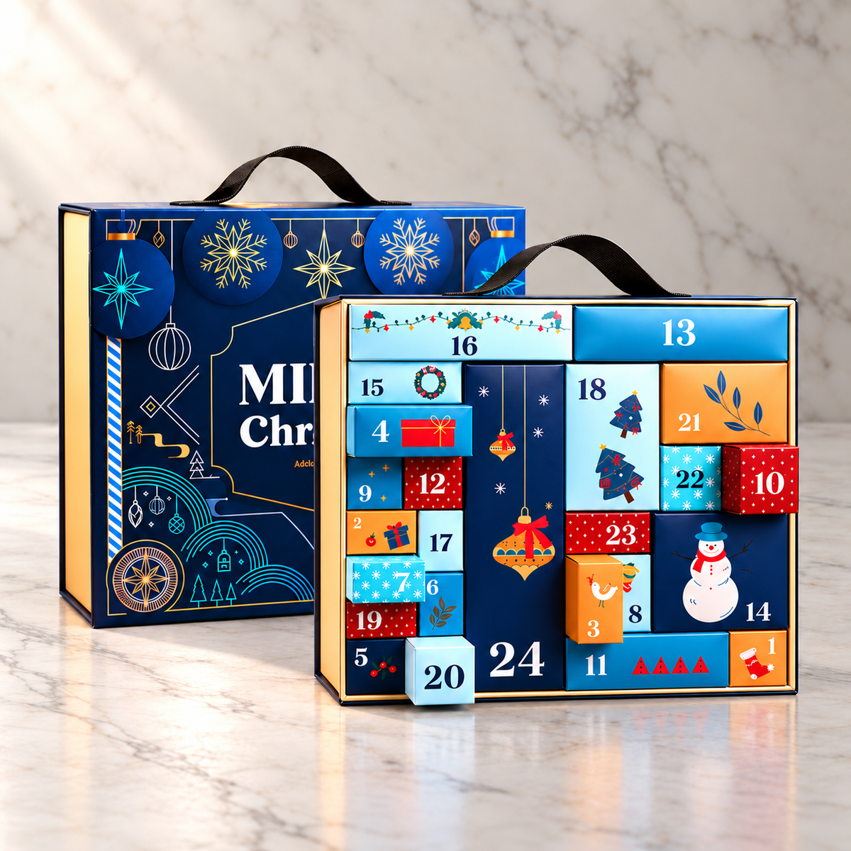 MirJo Parfum-Adventskalender auf hellem Marmor