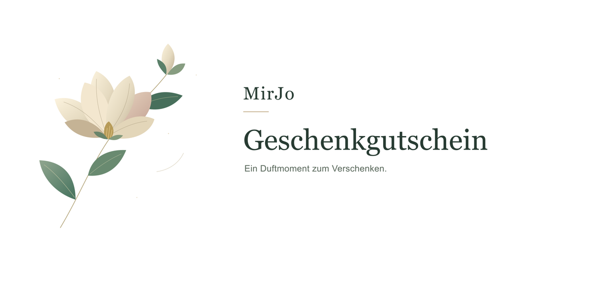 MirJo Geschenkgutschein mit Magnolien auf weissem Hintergrund